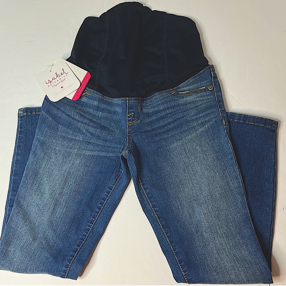 Isabel Maternity Crossover Panel Skinny Crop Blue Jeans with Power Stretch. New!